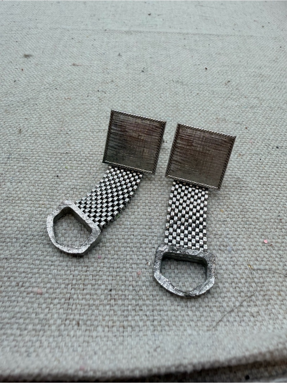 Brushed Silver-Tone Square Chain Cufflinks - Classic Men’s Accessory